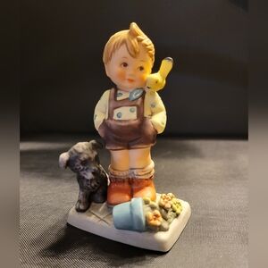 Goebel I'm Sorry Charming Hummel Boy Figurine with Dog and Bird 1997